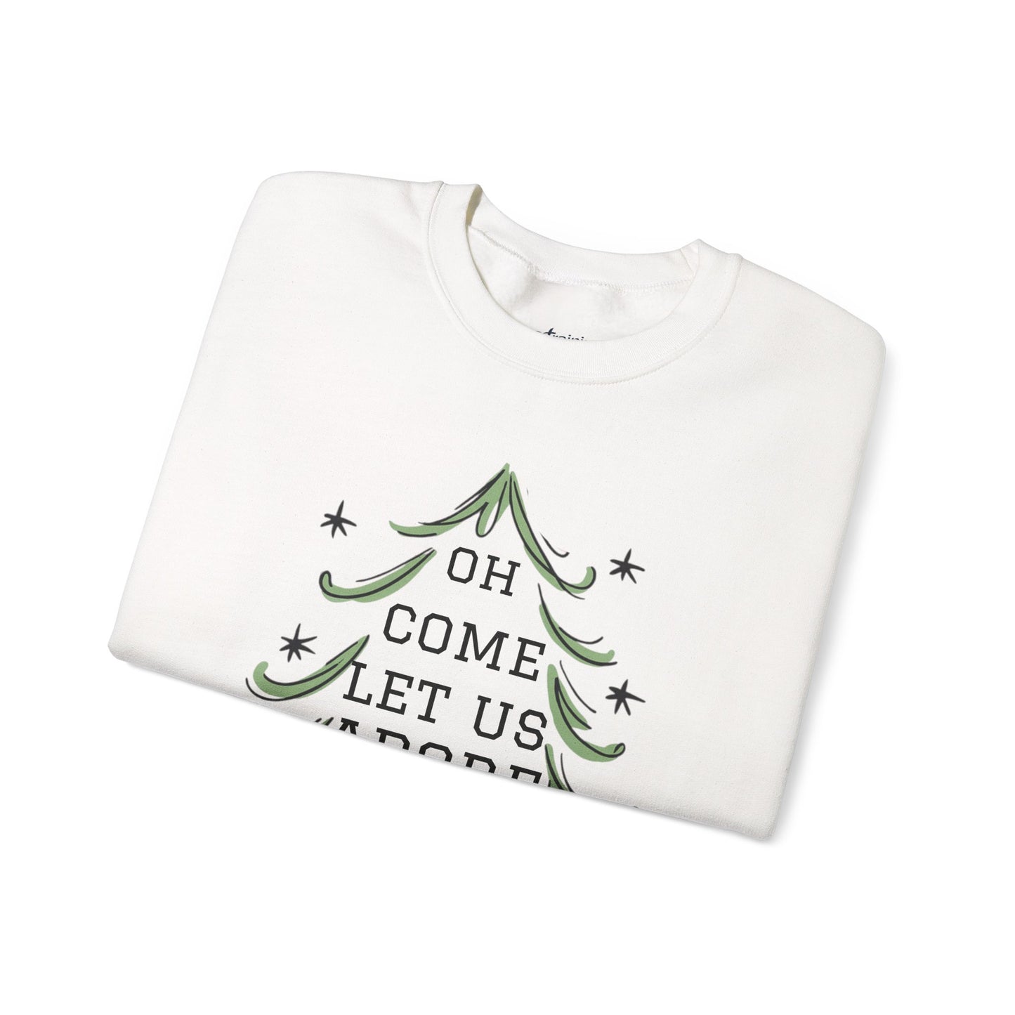 Unisex-Oh Come Let Us Adore Him Sweatshirt — Christmas Tree Nativity Holiday Crewneck