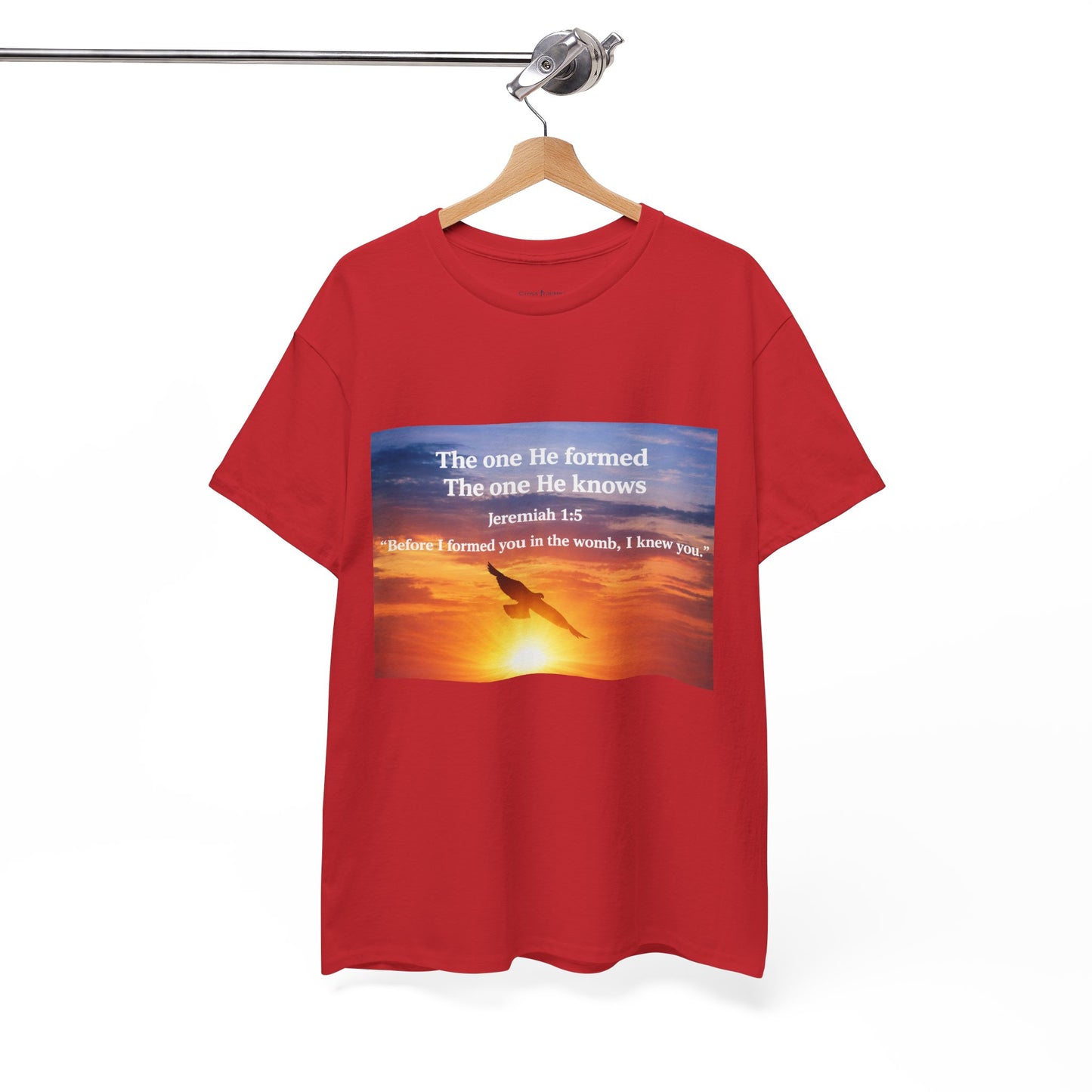 Christian Sunset T-Shirt — "Before I Formed You I Knew You" Scripture Tee