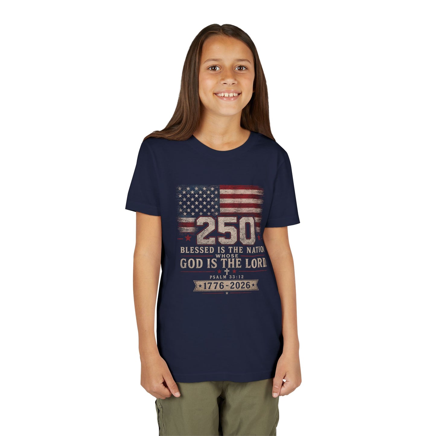 Youth Tee — 250th USA Celebration "Blessed Is the Nation" Patriotic T‑Shirt (1776–2026)