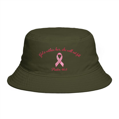 Bucket Hat — Psalm 46:5 Faith Ribbon Bucket Hat (God Is Within Her)