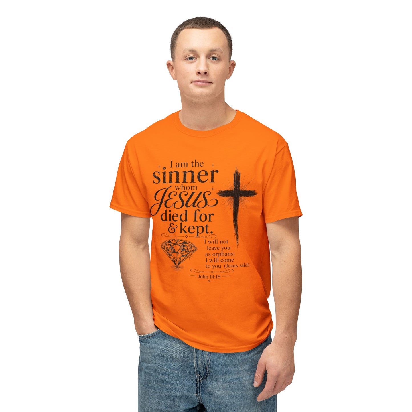 Christian Faith T-Shirt — "I am the sinner whom Jesus died for & kept" Pink Tee