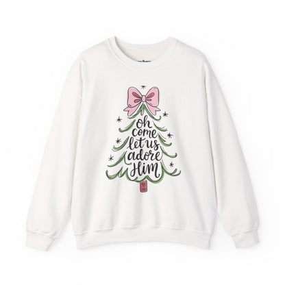 Christmas Tree Sweatshirt – “Oh Come Let Us Adore Him” Holiday Crewneck