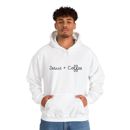 Jesus + Coffee Unisex Heavy Blend Hoodie, Inspirational Sweatshirt, Cozy Gift for Coffee Lovers, Faith-Based Apparel, Christian Hoodie