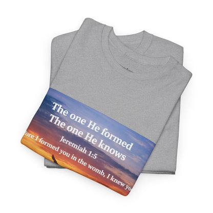 Christian Sunset T-Shirt — "Before I Formed You I Knew You" Scripture Tee