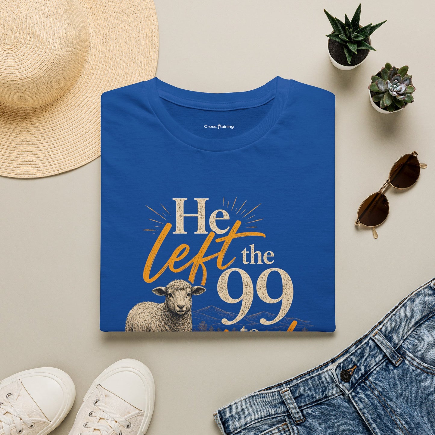 He Left the 99 T-Shirt — Christian Shepherd & Lamb Faith Tee
