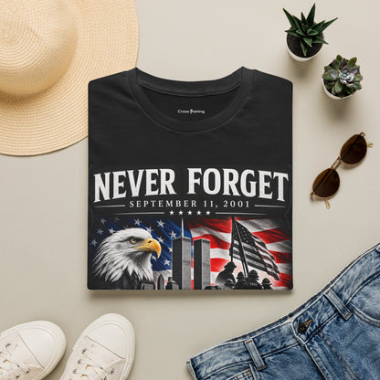 Never Forget 9/11 Memorial T-Shirt — American Flag & Eagle Tribute