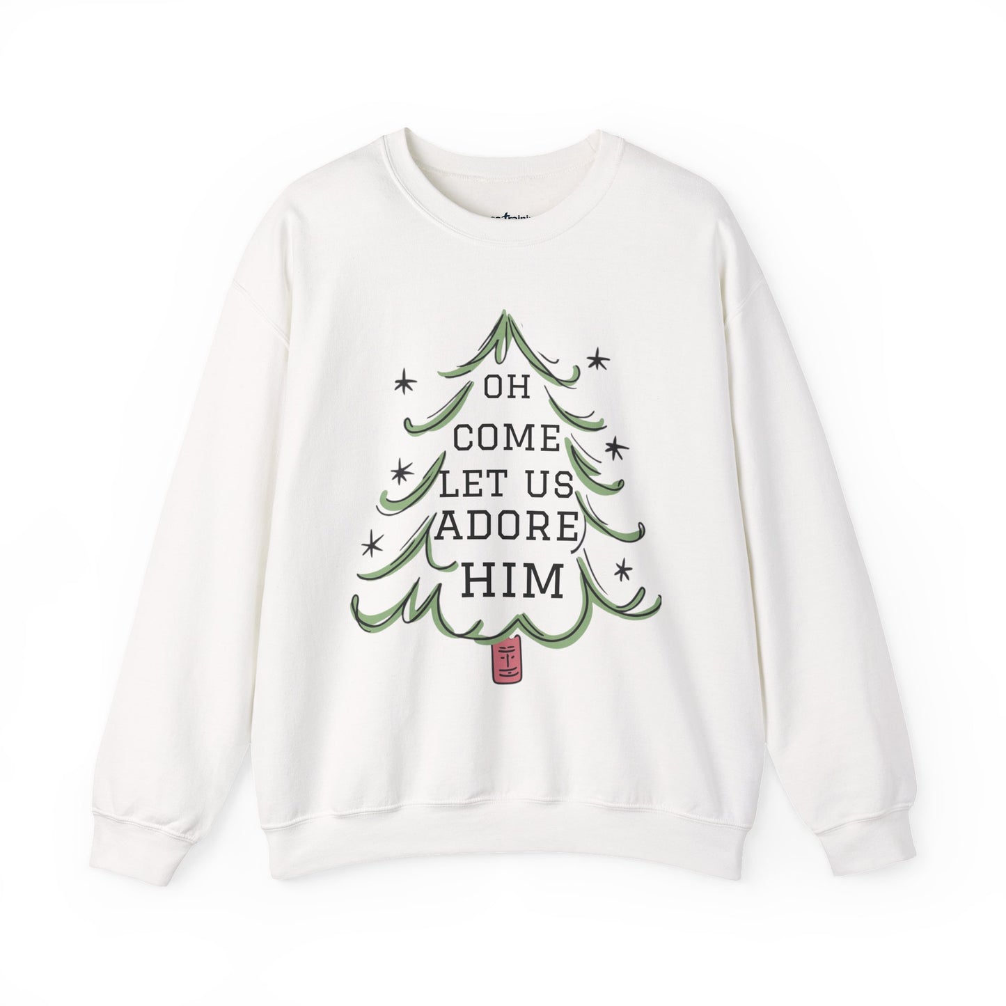 Unisex-Oh Come Let Us Adore Him Sweatshirt — Christmas Tree Nativity Holiday Crewneck