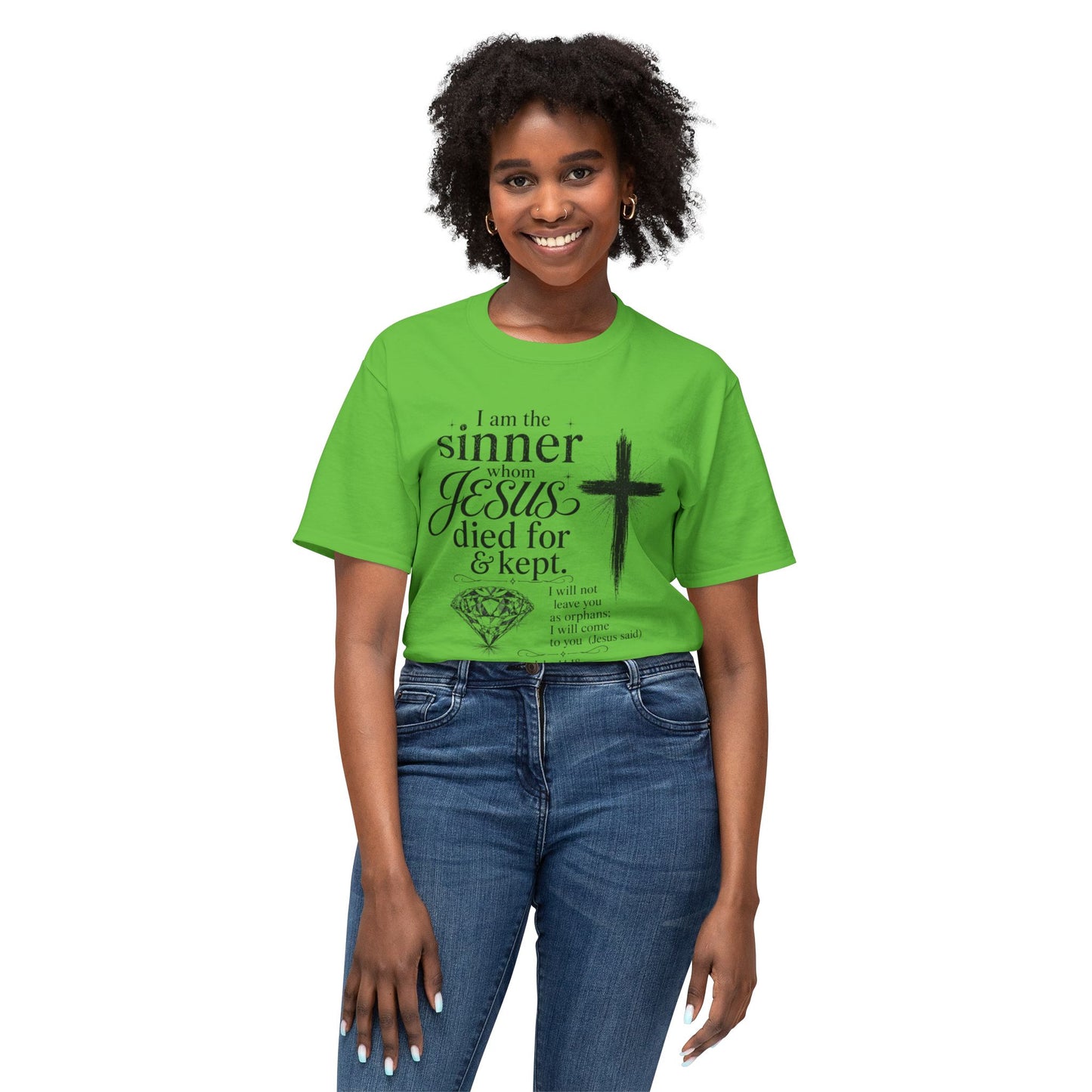 Christian Faith T-Shirt — "I am the sinner whom Jesus died for & kept" Pink Tee