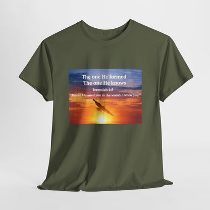 Christian Sunset T-Shirt — "Before I Formed You I Knew You" Scripture Tee