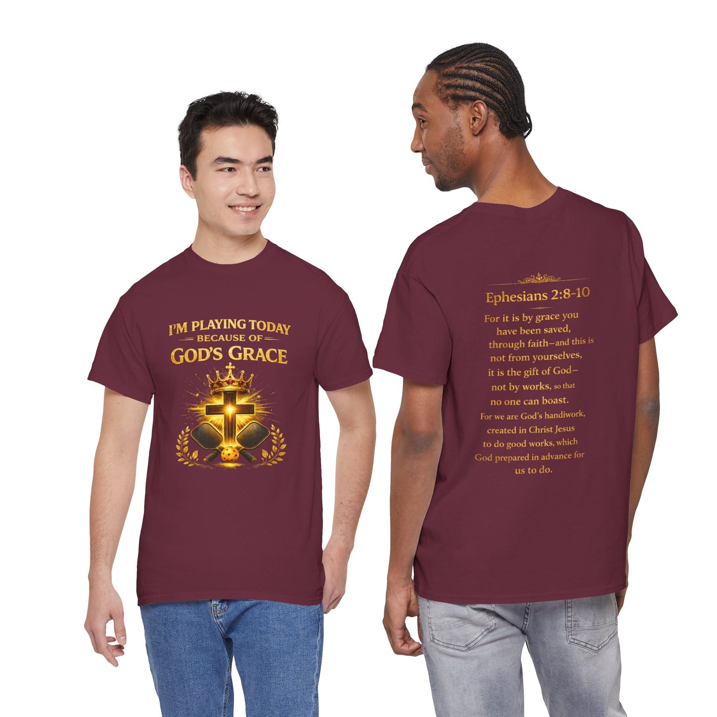 God’s Grace Tee — "I’m Playing Today Because of God’s Grace" Christian T-Shirt (Ephesians 2:8-10)