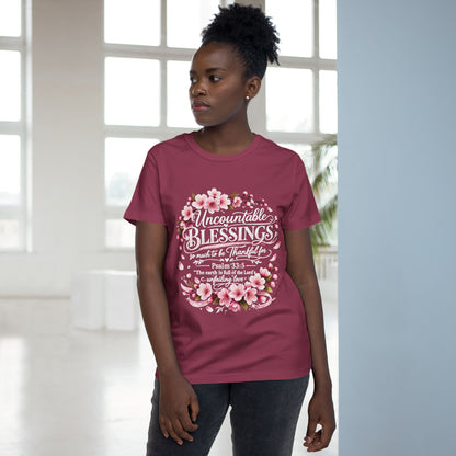Uncountable Blessings Women’s Tee – Floral Psalm 33:5 Inspirational Shirt