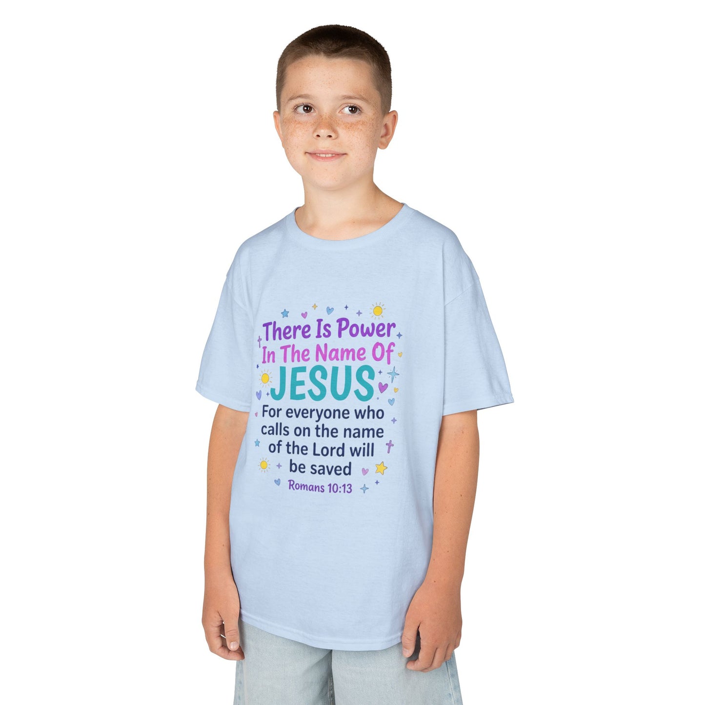 Kids T-Shirt - "There Is Power In The Name Of Jesus" Romans 10:13 Christian Tee
