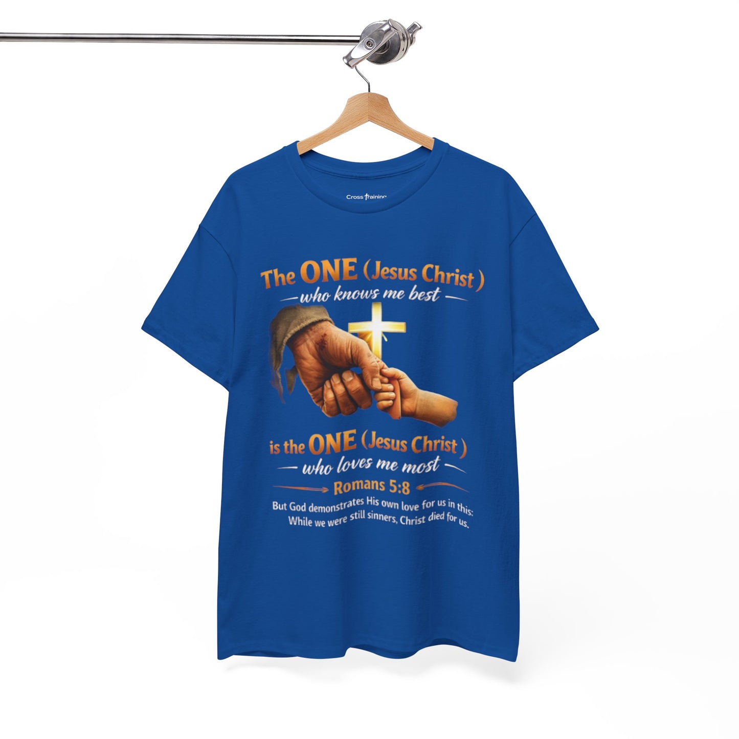 Christian T-Shirt — "The ONE (Jesus Christ)" Cross & Romans 5:8 Inspirational Tee