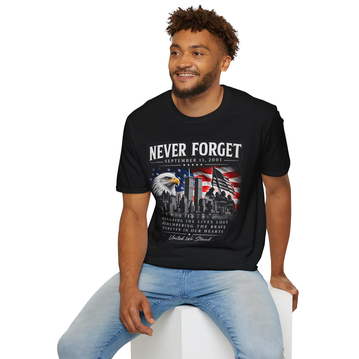Never Forget 9/11 Memorial T-Shirt — American Flag & Eagle Tribute