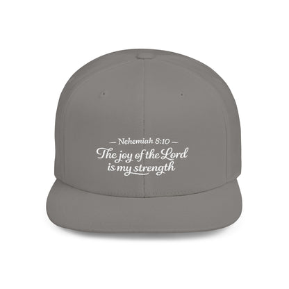 Flat Bill Snapback Hat — "The joy of the Lord is my strength" (Nehemiah 8:10)