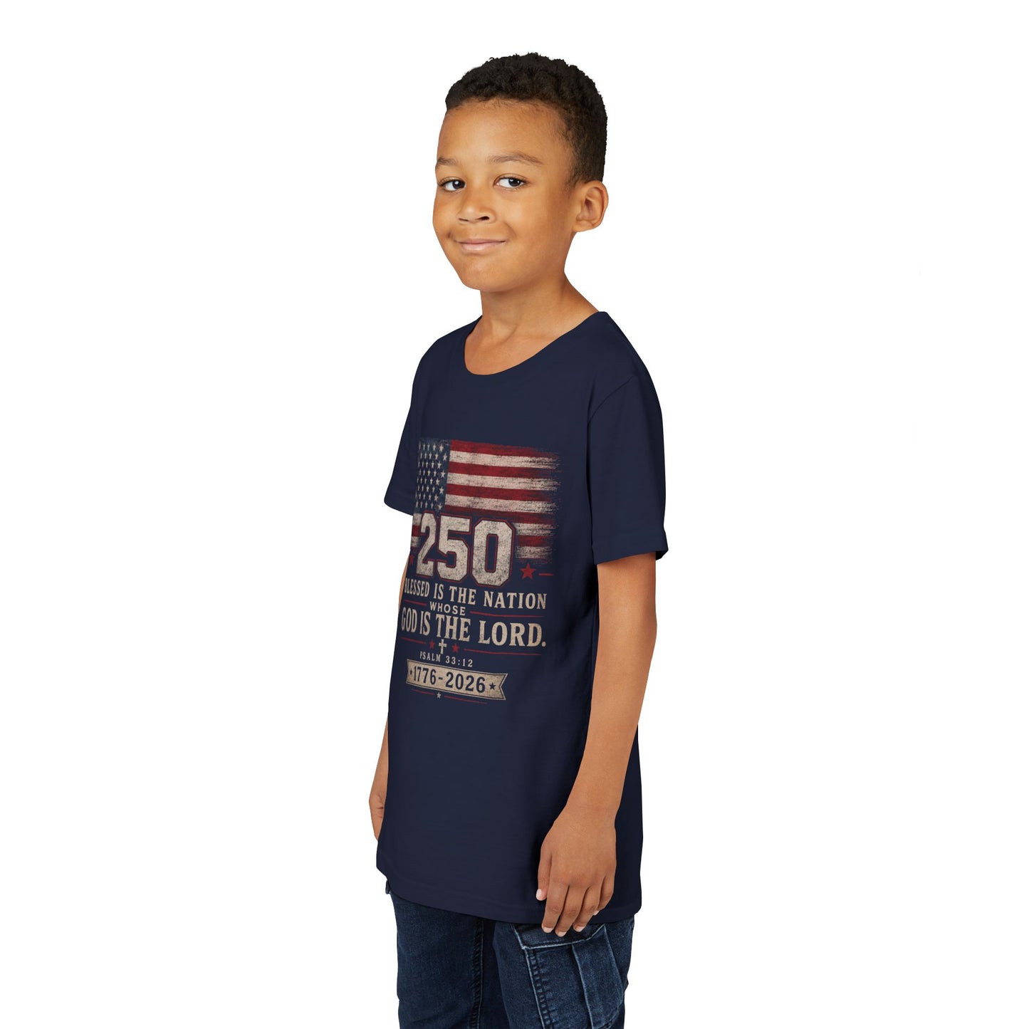 Youth Tee — 250th USA Celebration "Blessed Is the Nation" Patriotic T‑Shirt (1776–2026)