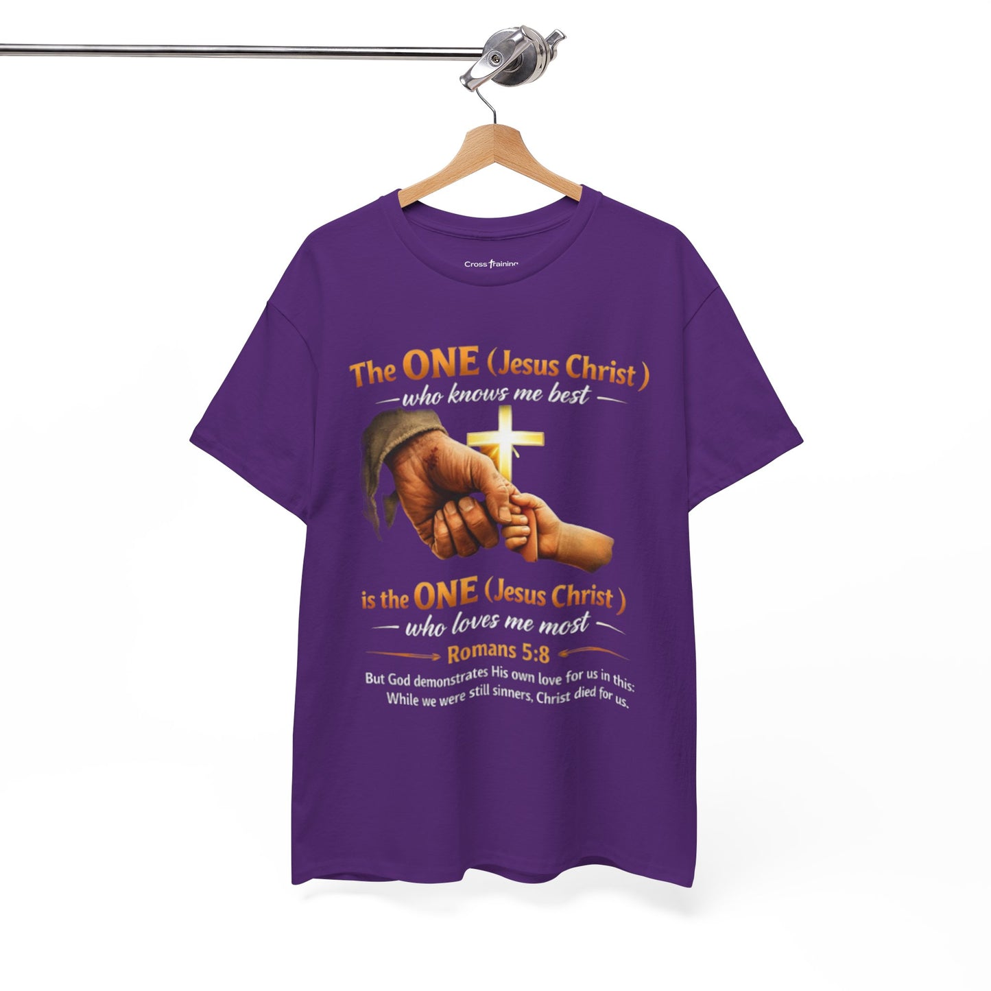 Christian T-Shirt — "The ONE (Jesus Christ)" Cross & Romans 5:8 Inspirational Tee