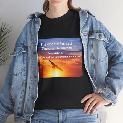 Christian Sunset T-Shirt — "Before I Formed You I Knew You" Scripture Tee