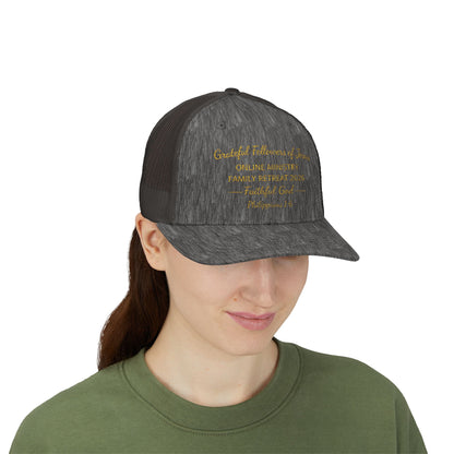 Embroidered Faith Retreat Trucker Cap — 'Faithful God' Family Ministry Snapback