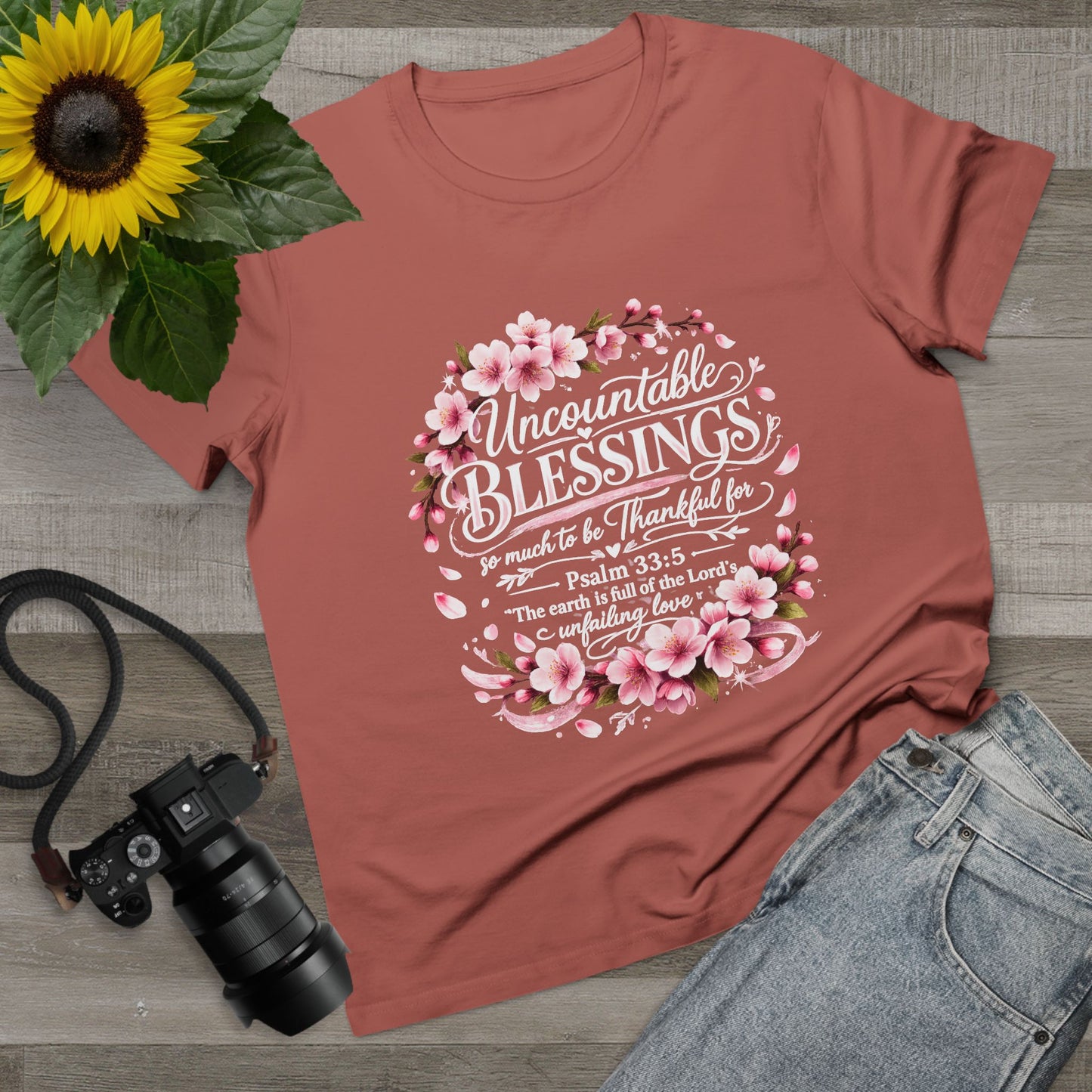 Uncountable Blessings Women’s Tee – Floral Psalm 33:5 Inspirational Shirt