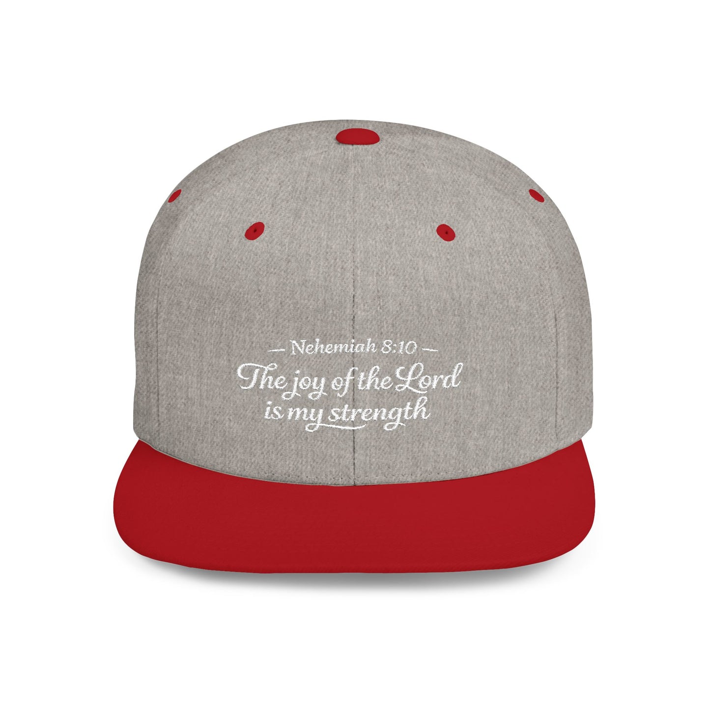 Flat Bill Snapback Hat — "The joy of the Lord is my strength" (Nehemiah 8:10)