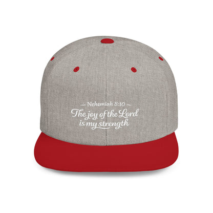 Flat Bill Snapback Hat — "The joy of the Lord is my strength" (Nehemiah 8:10)