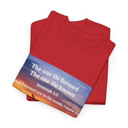 Christian Sunset T-Shirt — "Before I Formed You I Knew You" Scripture Tee