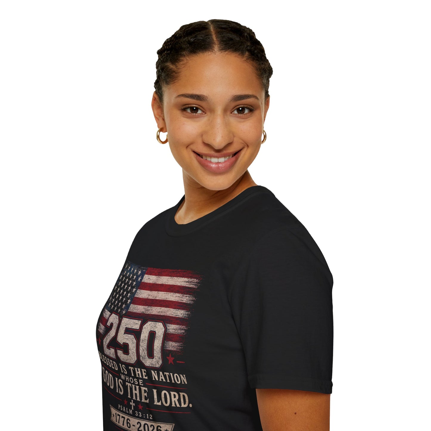 250th Anniversary Flag T-Shirt — "Blessed Is The Nation" Patriotic Tee