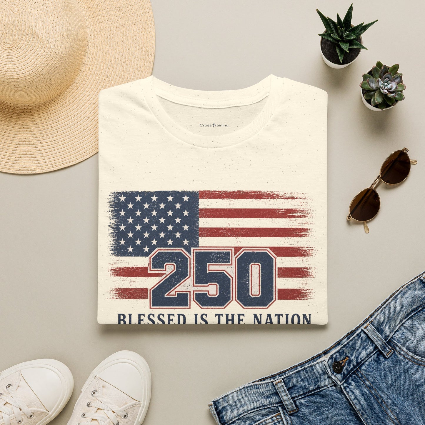 250th Anniversary Flag T-Shirt — "Blessed Is The Nation" Patriotic Tee