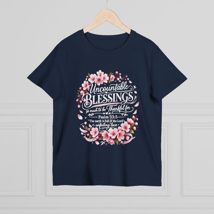 Uncountable Blessings Women’s Tee – Floral Psalm 33:5 Inspirational Shirt
