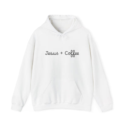 Jesus + Coffee Unisex Heavy Blend Hoodie, Inspirational Sweatshirt, Cozy Gift for Coffee Lovers, Faith-Based Apparel, Christian Hoodie