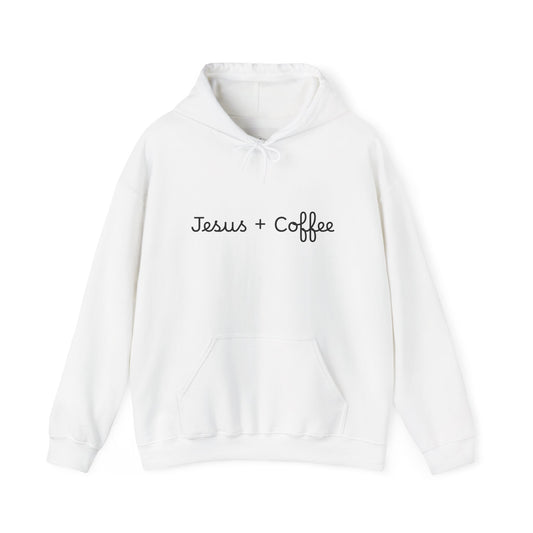 Jesus + Coffee Unisex Heavy Blend Hoodie, Inspirational Sweatshirt, Cozy Gift for Coffee Lovers, Faith-Based Apparel, Christian Hoodie
