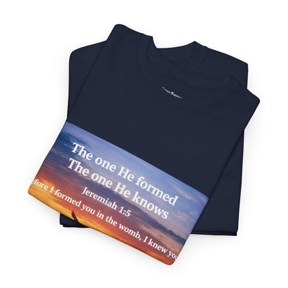 Christian Sunset T-Shirt — "Before I Formed You I Knew You" Scripture Tee