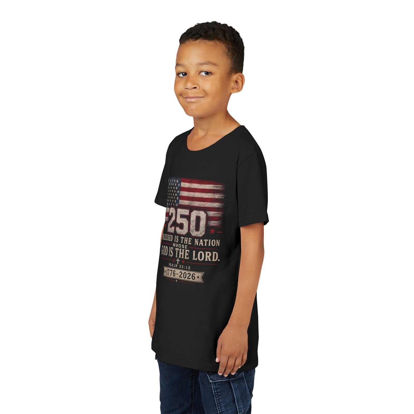 Youth Tee — 250th USA Celebration "Blessed Is the Nation" Patriotic T‑Shirt (1776–2026)