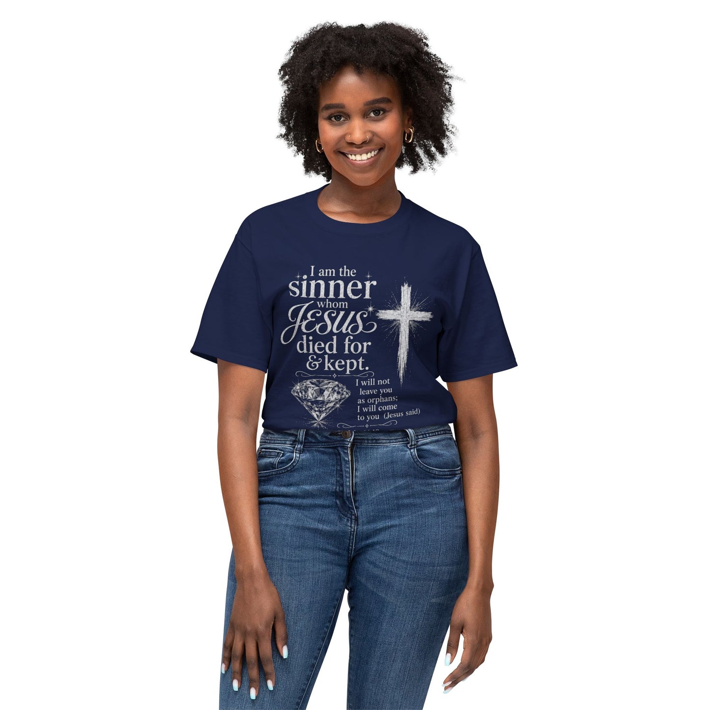 Christian Faith T-Shirt — "I am the sinner whom Jesus died for & kept" Pink Tee