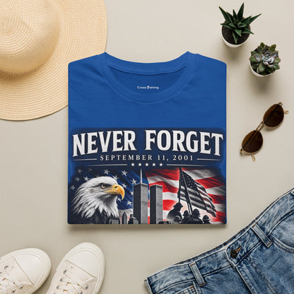 Never Forget 9/11 Memorial T-Shirt — American Flag & Eagle Tribute