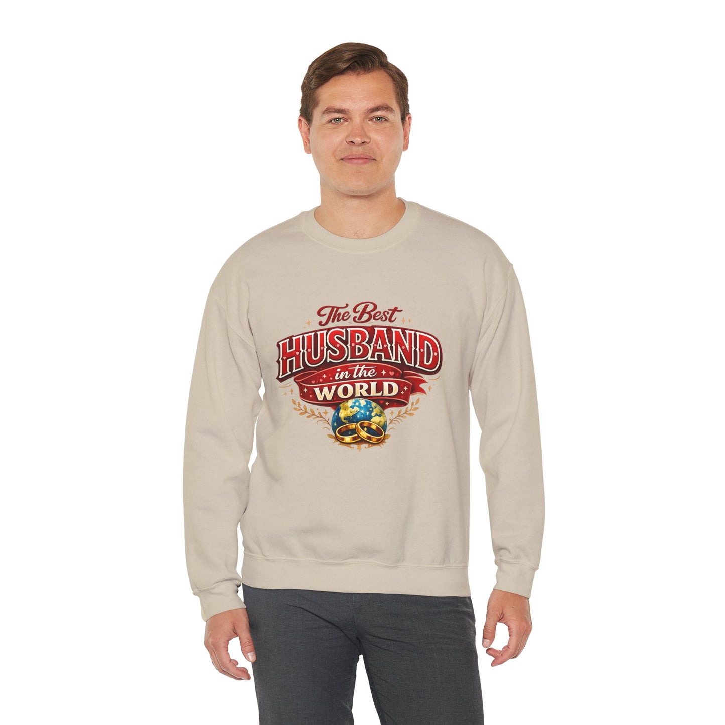 Crewneck Sweatshirt — "The Best Husband in the World" Vintage Globe Gift