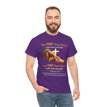 Christian T-Shirt — "The ONE (Jesus Christ)" Cross & Romans 5:8 Inspirational Tee