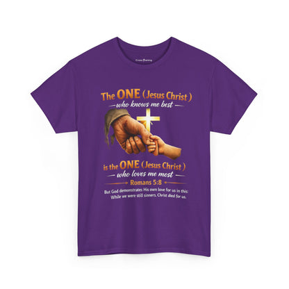 Christian T-Shirt — "The ONE (Jesus Christ)" Cross & Romans 5:8 Inspirational Tee