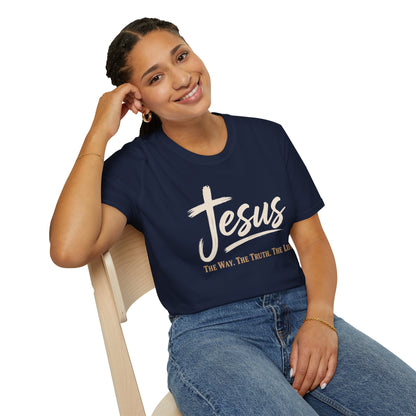 Jesus Script T‑Shirt — 'Jesus: The Way. The Truth. The Life.' Christian Faith Tee