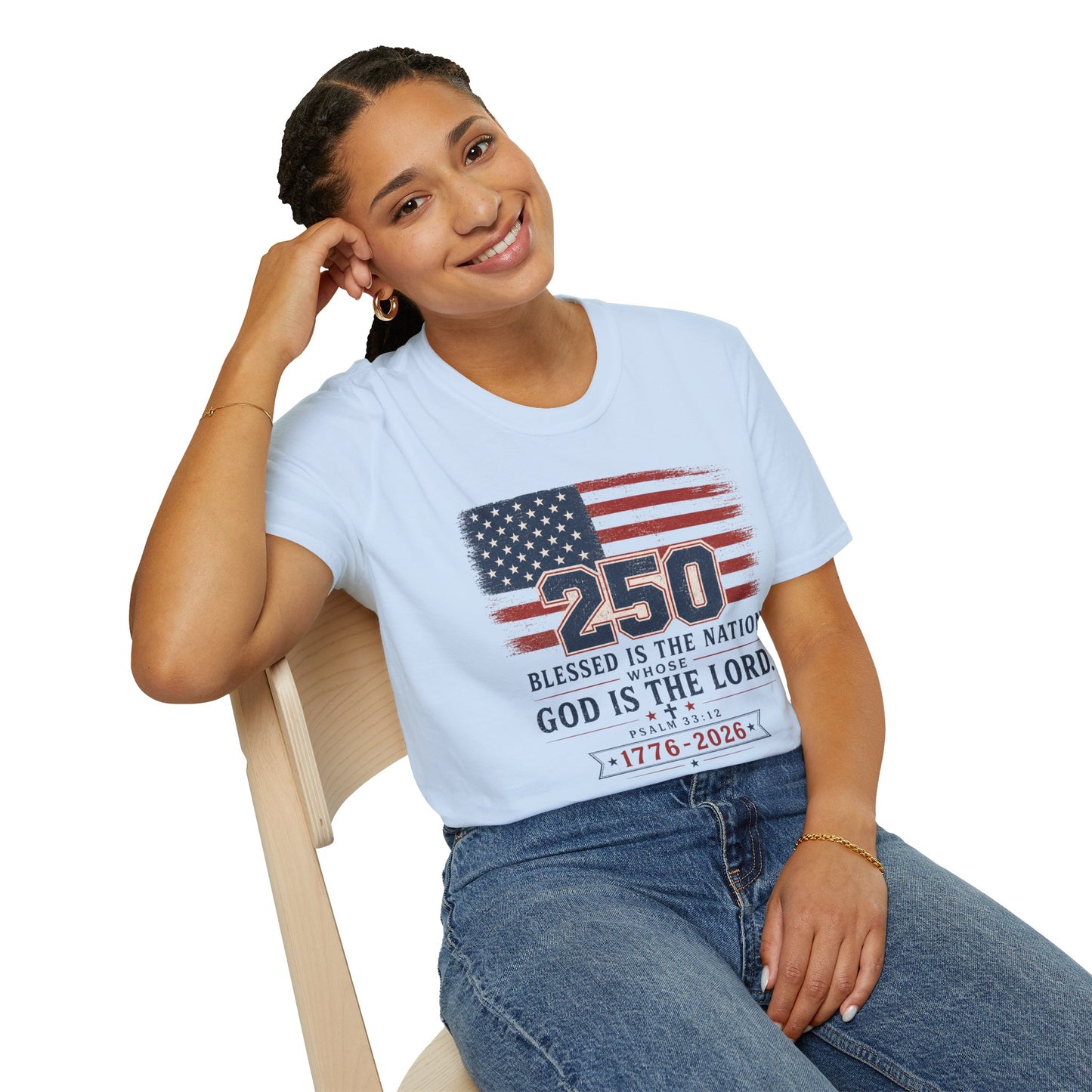 250th Anniversary Flag T-Shirt — "Blessed Is The Nation" Patriotic Tee