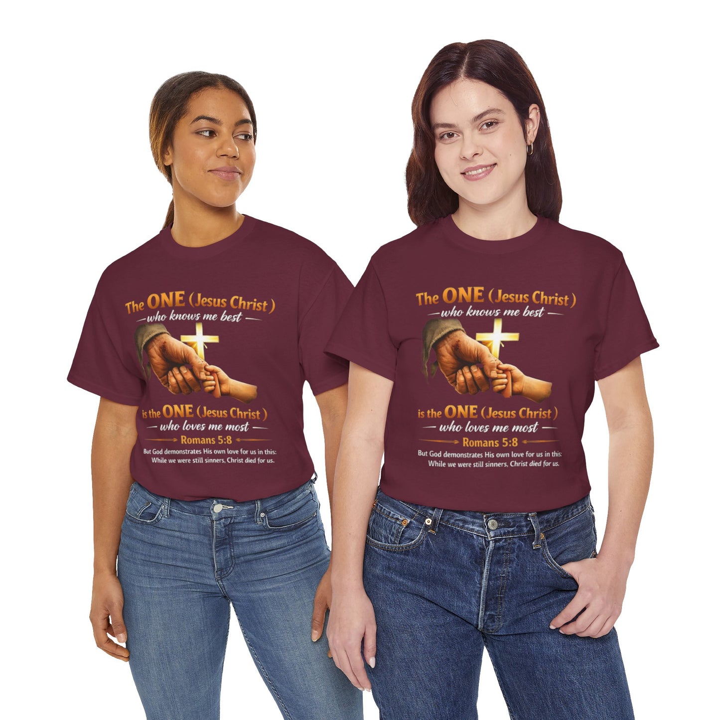 Christian T-Shirt — "The ONE (Jesus Christ)" Cross & Romans 5:8 Inspirational Tee