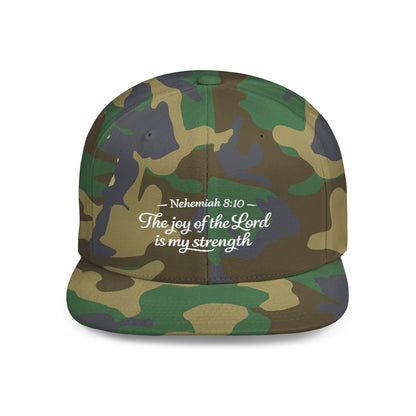 Flat Bill Snapback Hat — "The joy of the Lord is my strength" (Nehemiah 8:10)