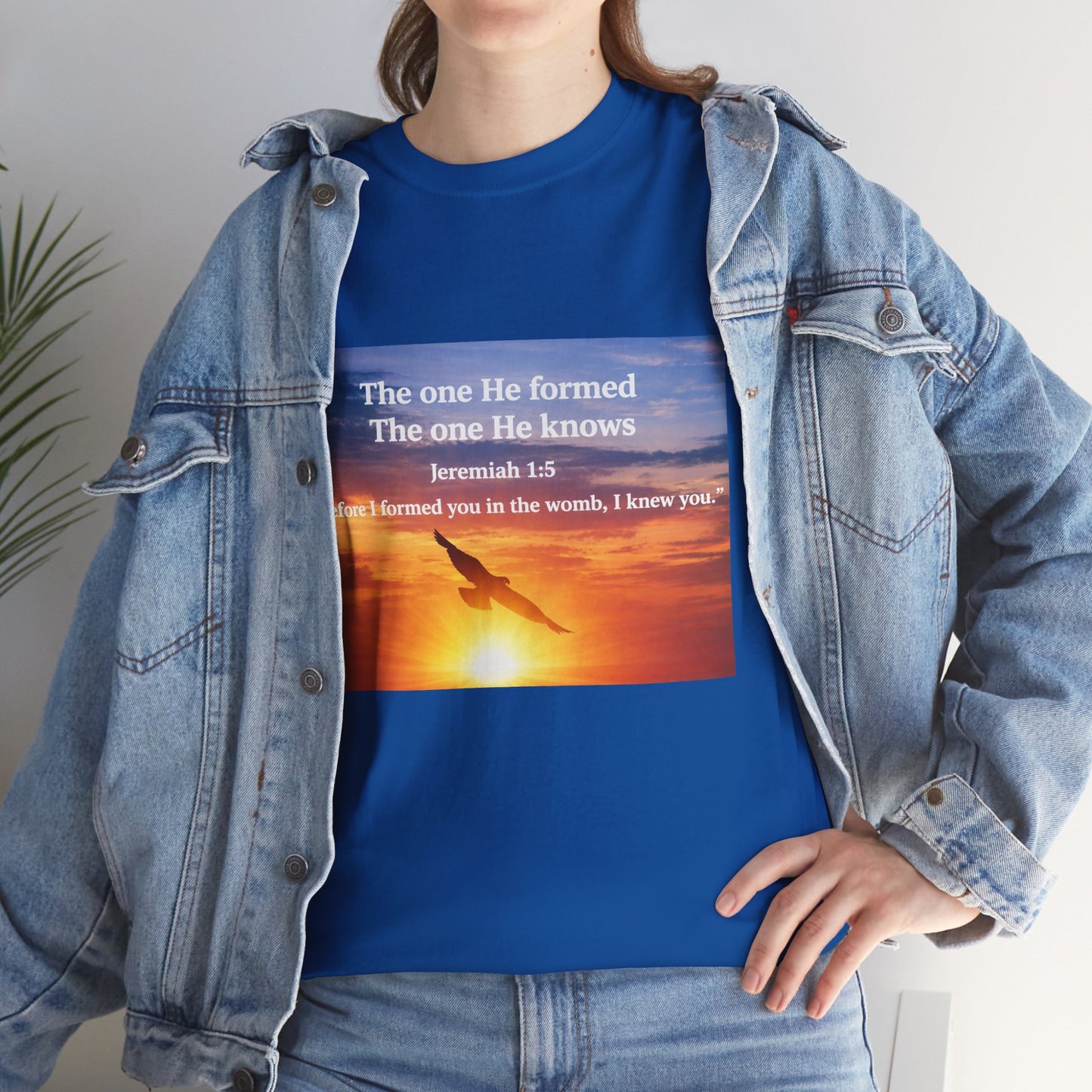 Christian Sunset T-Shirt — "Before I Formed You I Knew You" Scripture Tee