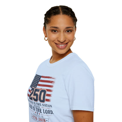 250th Anniversary Flag T-Shirt — "Blessed Is The Nation" Patriotic Tee