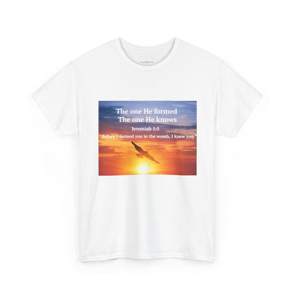 Christian Sunset T-Shirt — "Before I Formed You I Knew You" Scripture Tee
