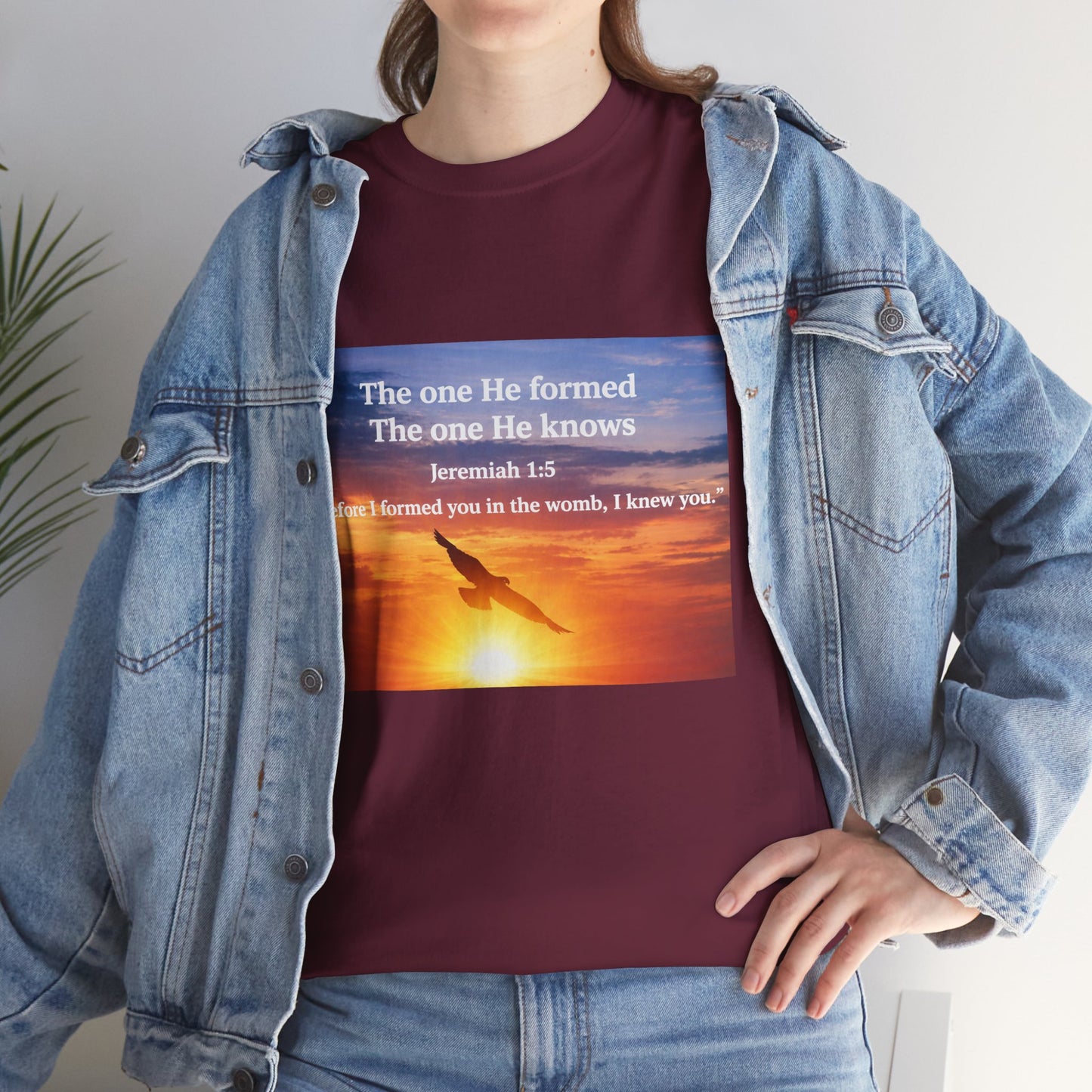 Christian Sunset T-Shirt — "Before I Formed You I Knew You" Scripture Tee