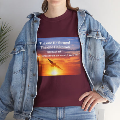 Christian Sunset T-Shirt — "Before I Formed You I Knew You" Scripture Tee
