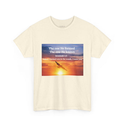 Christian Sunset T-Shirt — "Before I Formed You I Knew You" Scripture Tee