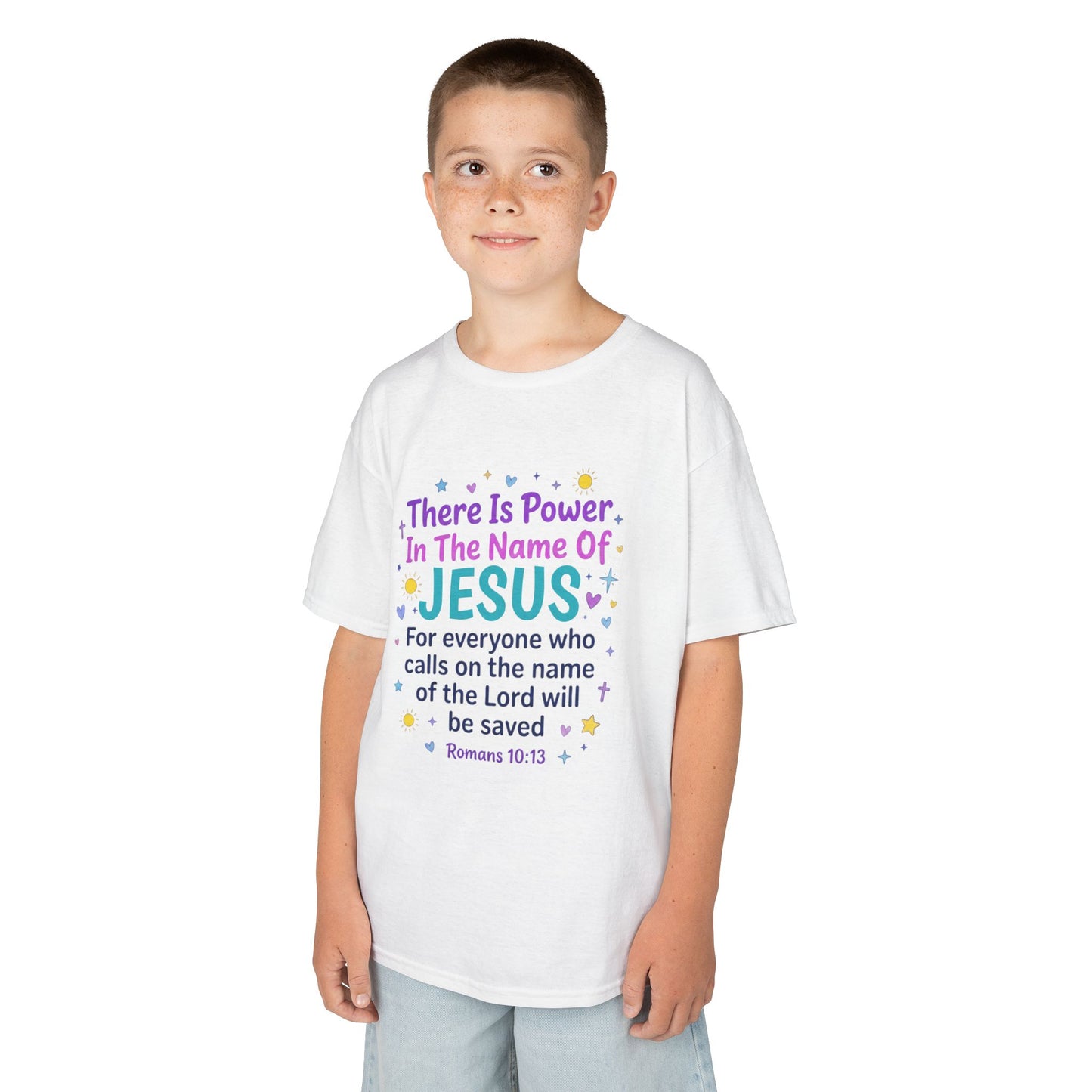 Kids T-Shirt - "There Is Power In The Name Of Jesus" Romans 10:13 Christian Tee